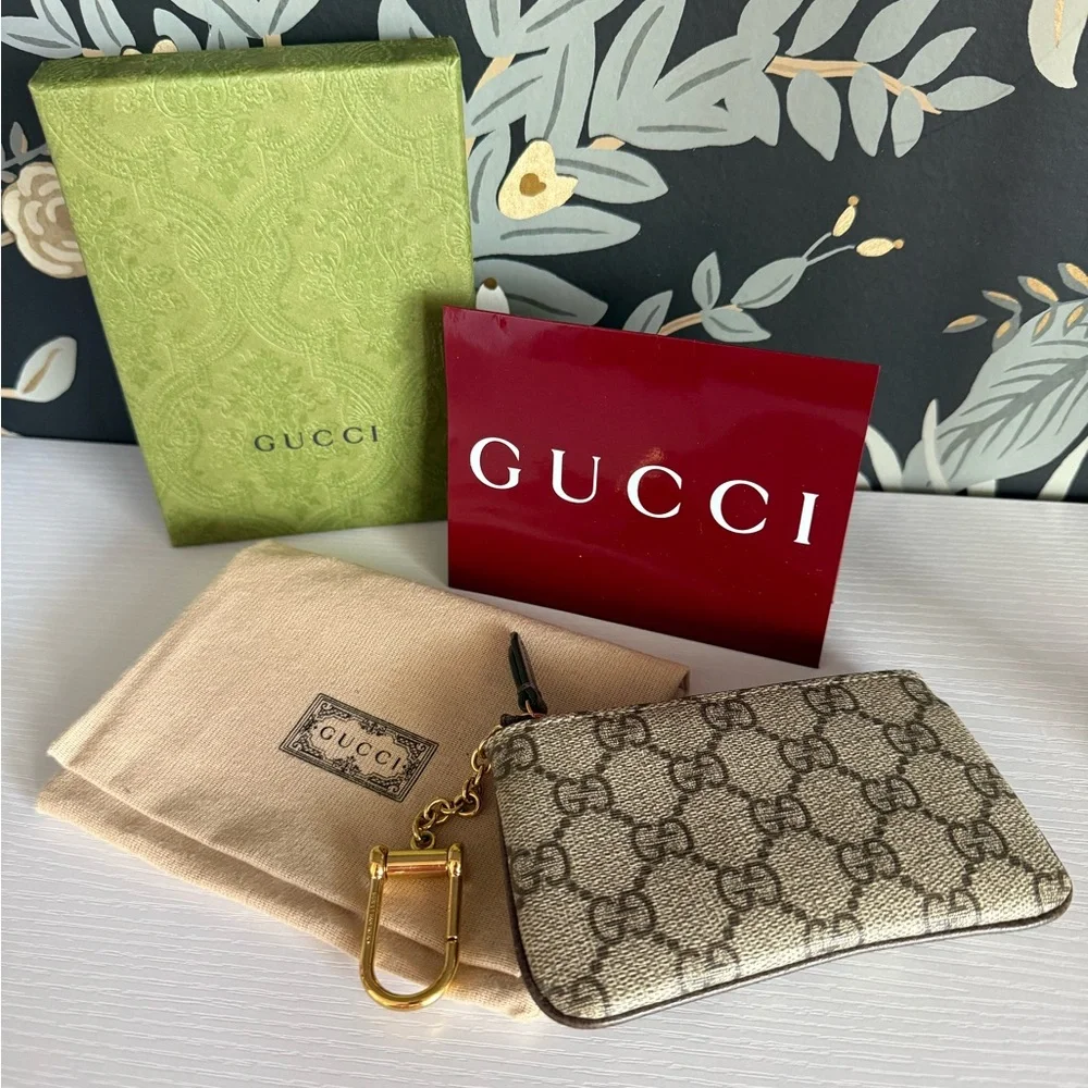 Gucci Ophidia Card Case Monogram Key Pouch - Beige Brown GG Canvas - Picture 2 of 12